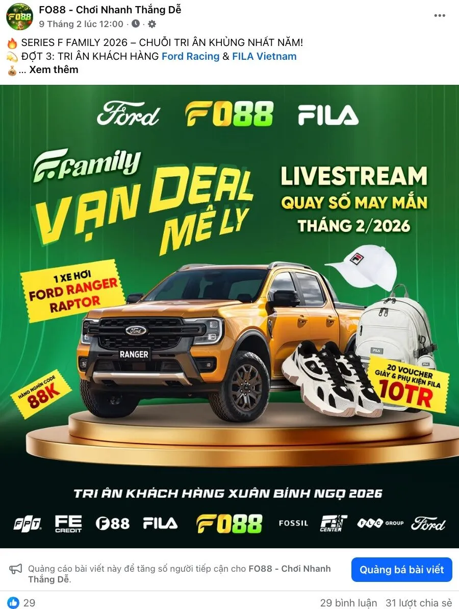 FO88 Ra Mắt F Family 8 Tỷ, Liên Kết Ford, FPT Shop Và Đối Tác F